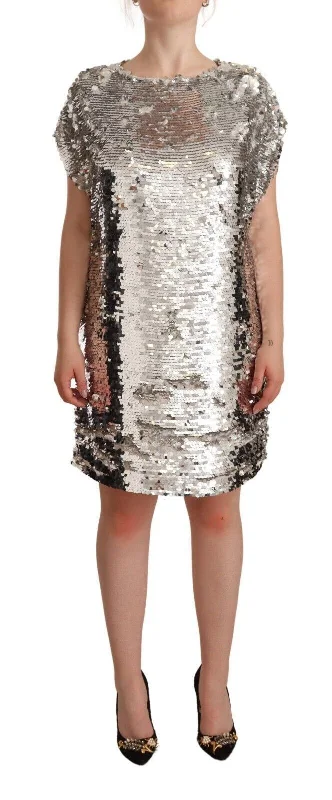 MSGM  Sequined Polyester Short Sleeves Shift Mini Women's Dress Sequin Evening Dress