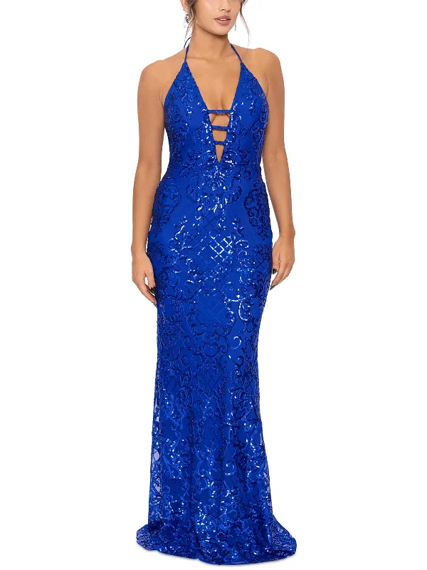 Juniors Womens Sequin Cut-Out Evening Dress Shimmer Sequin Dress