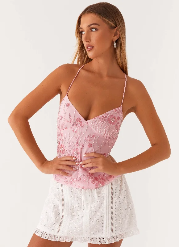 Kamilla Sequin Cami Top - Pink Sequin Detail Dress