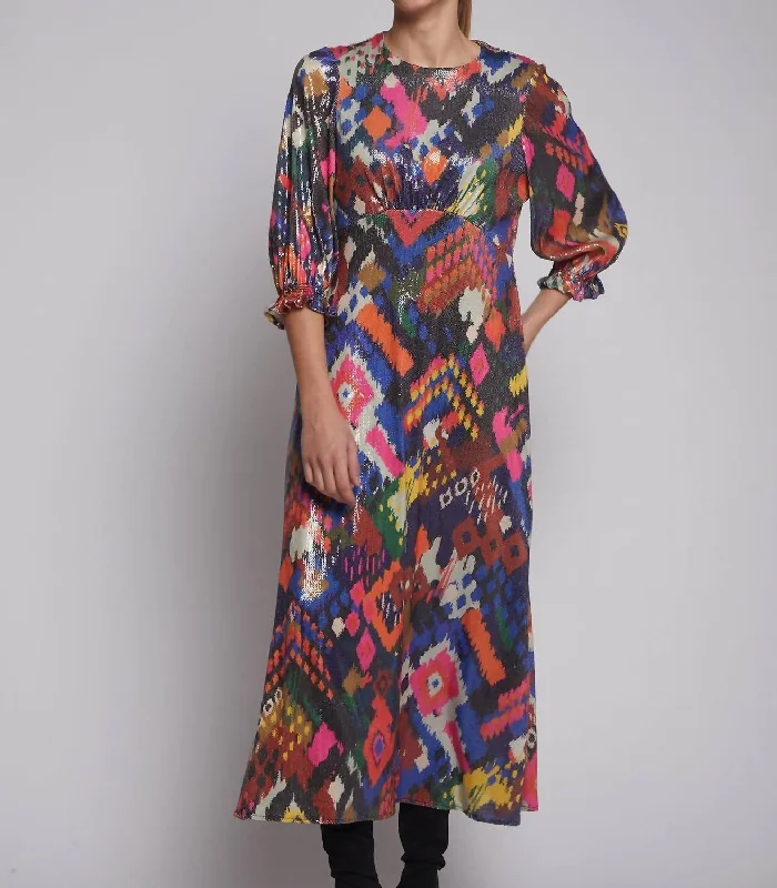 Kara Dress In Ikat Sequins Print Sequin Detail Dress