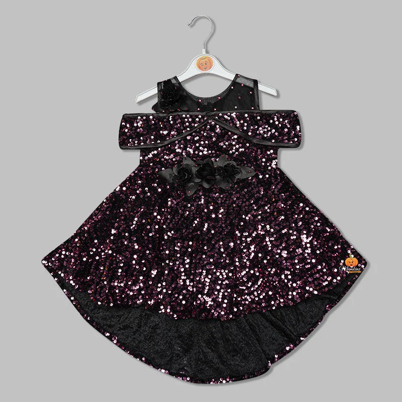 Off-Shoulder Frock for Kids with Elegant Sequins Sequin Dress Sleeveless