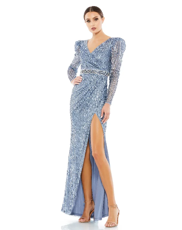 Sequin Puff Sleeve Surplice Gown Sequin Dress Dressy