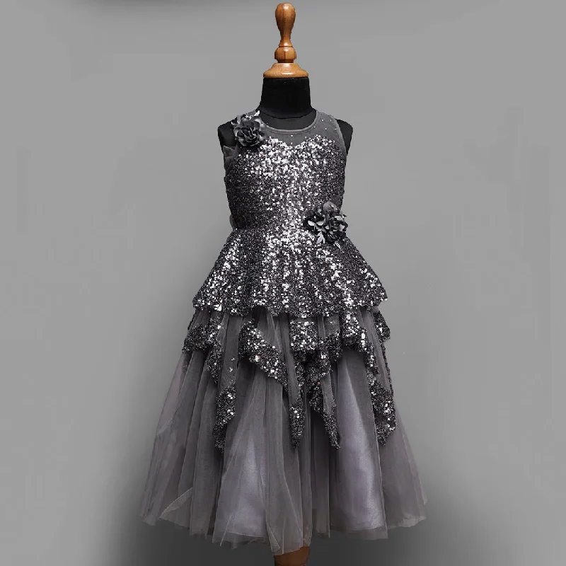 Grey Sequin Gown for Girls Shiny Sequin Dress