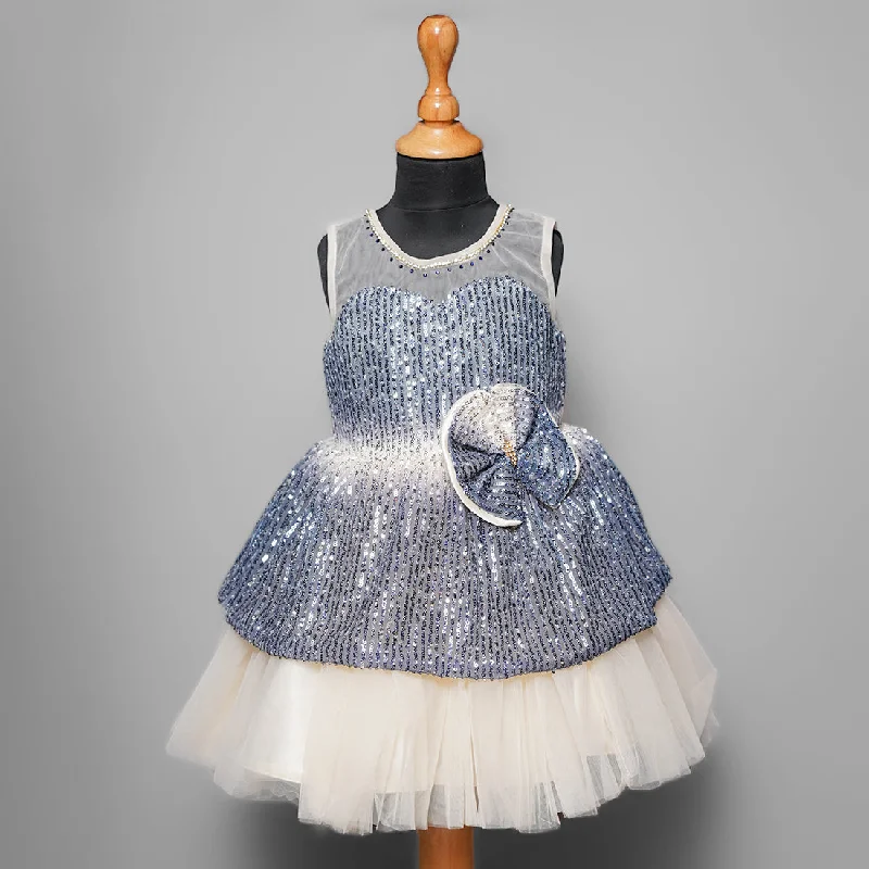 White and Grey Sequin Frock for Girls in Layer Sequin Dress Trend