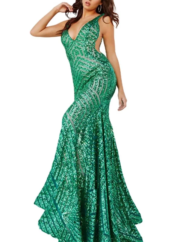 Sequin Gown In Emerald Flirty Sequin Dress