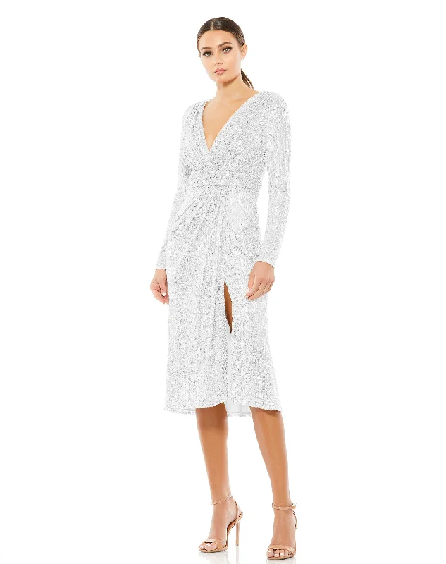 Long Sleeve Sequined Midi Dress Sequin Shift Gown