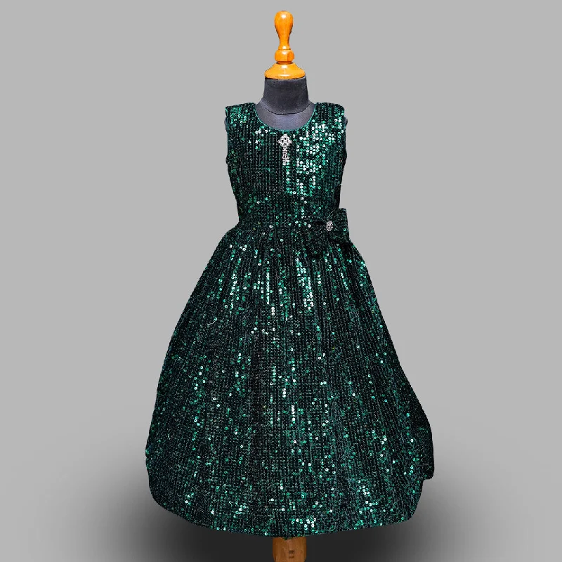 Green Sequin Gown for Girls Off-shoulder Sequin Dress