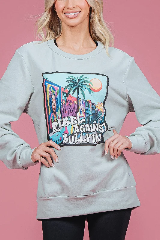 Rebel Against Bullying Pullover in Sunset Mural Pullover with Button Detail