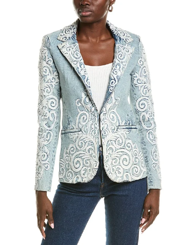 alice + olivia Macey Embroidered Denim Blazer Printed Women’s Blazer