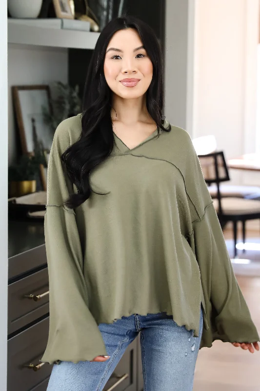 Playful Comfort Olive Hooded Top Comfy Sweatshirts for Women