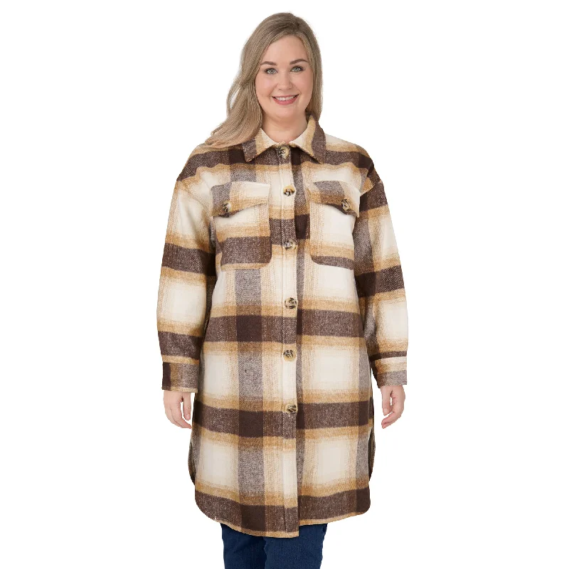 mySTYLE Women's Plus Long Plaid Shacket