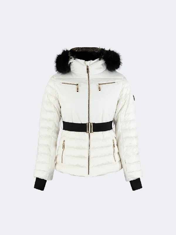 Oil And Gaz Comfortable Women Skiing Jacket White/Gold Women's college jackets