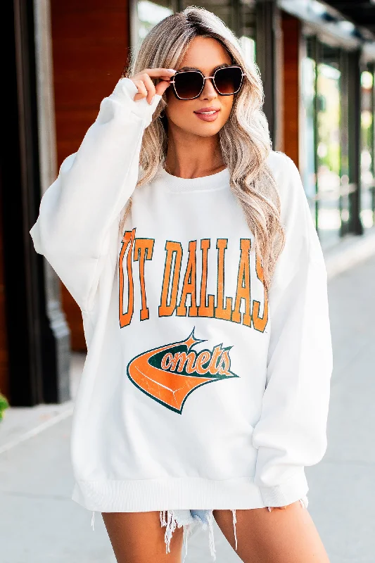 "UT Dallas Comets" Graphic Crewneck (White) Soft Cotton Hoodie