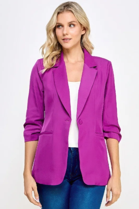 Buttoned Detail 3/4 Sleeve Blazer Oversized Women’s Blazer