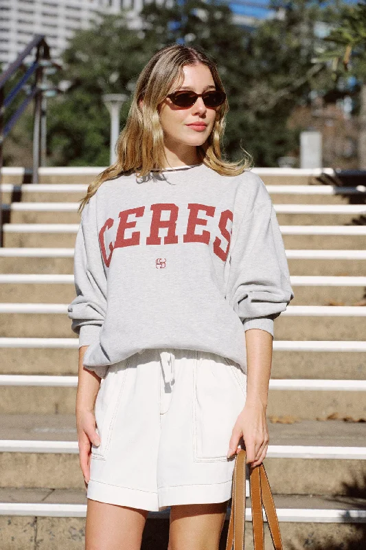 Oversized Slouchy Crew- Grey Marle Heritage Logo Plain Pullover Sweater