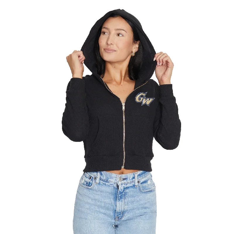 George Washington University Waffle Knit Zip Up Hoodie Women's versatile jackets