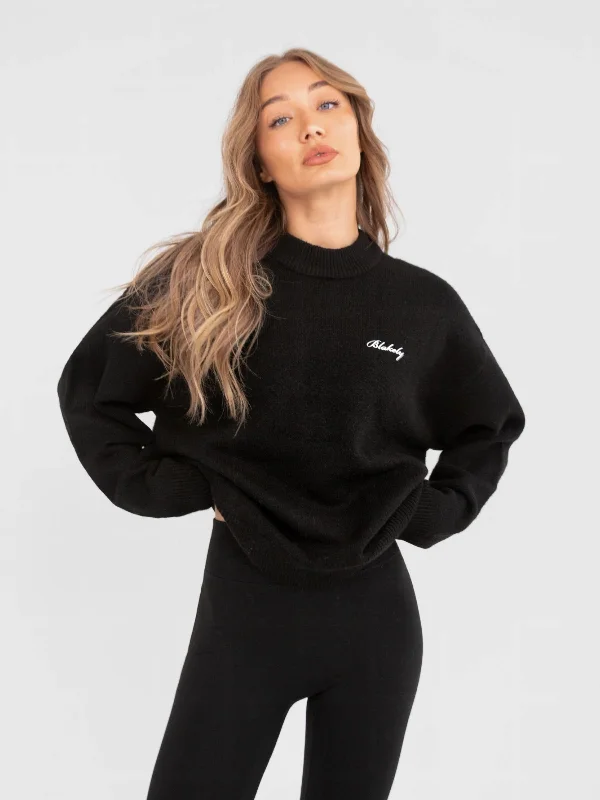 Oversized Knitted Jumper - Black Women’s Ribbed Pullover