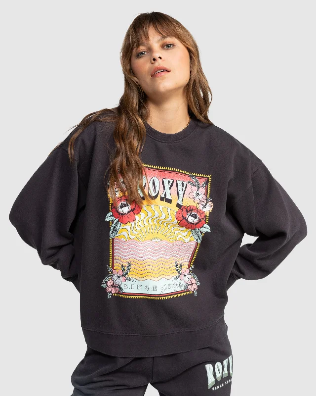 Womens Into The Night Crew Neck Sweatshirt Pullover Sweater Fashion