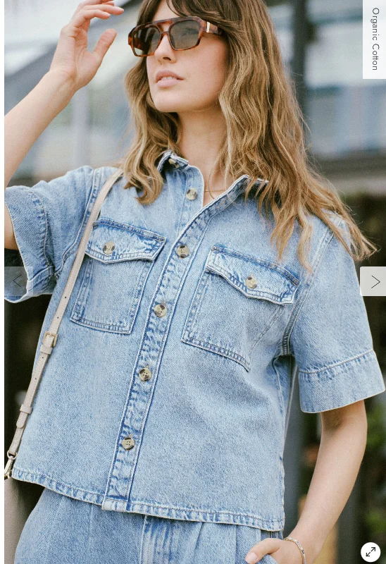 Short Sleeve Boxy Shirt - Denim Casual Sweater Pullover