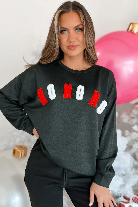 Santas Says Letter Patch Holiday Top (Black) Plush Hoodie Sweatshirt