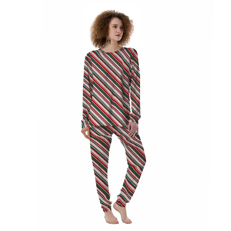 Candy Cane Stripe Christmas Print Women's Pajamas Movie night pajama sets