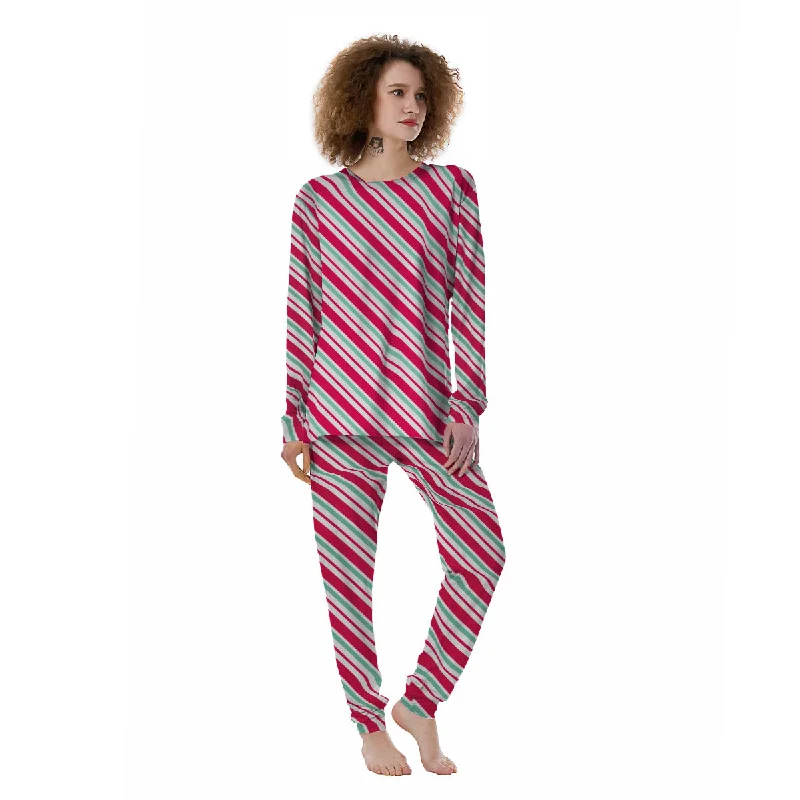 Candy Cane Striped Christmas Print Women's Pajamas Sleepwear pajama sets