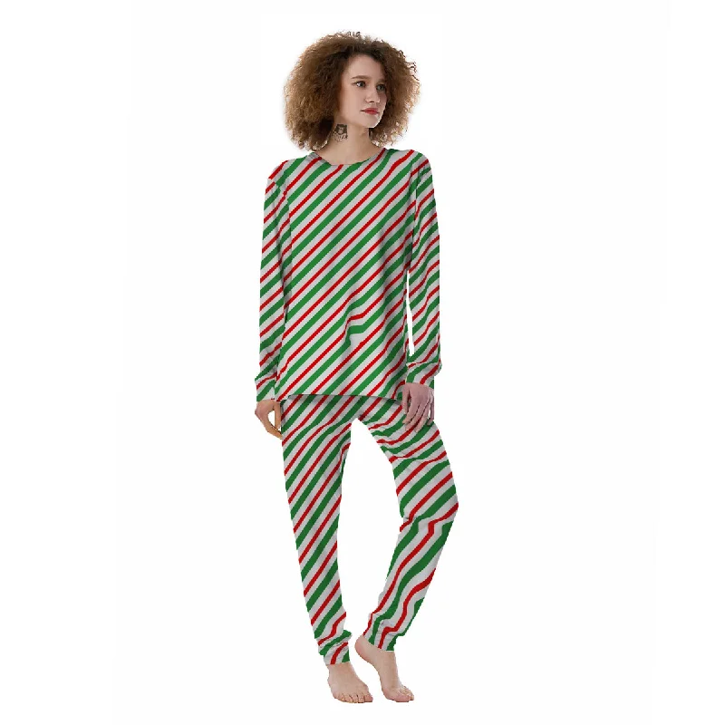 Candy Cane Stripes Christmas Print Women's Pajamas Bridal pajama sets