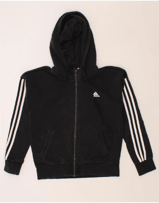 ADIDAS Womens Zip Hoodie Sweater UK 4/6 XS Black Polyester Adidas sweaters