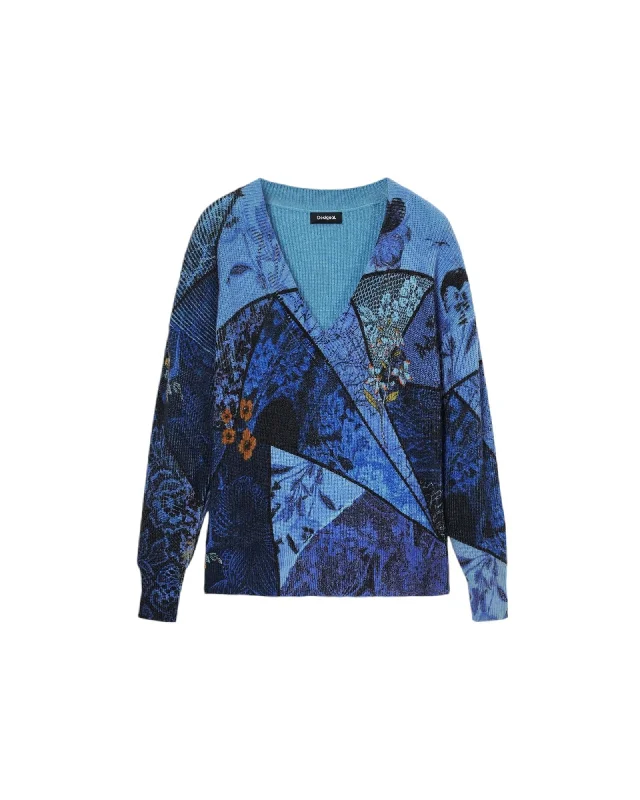 Desigual  Women's Printed V-Neck Sweater Wool sweaters