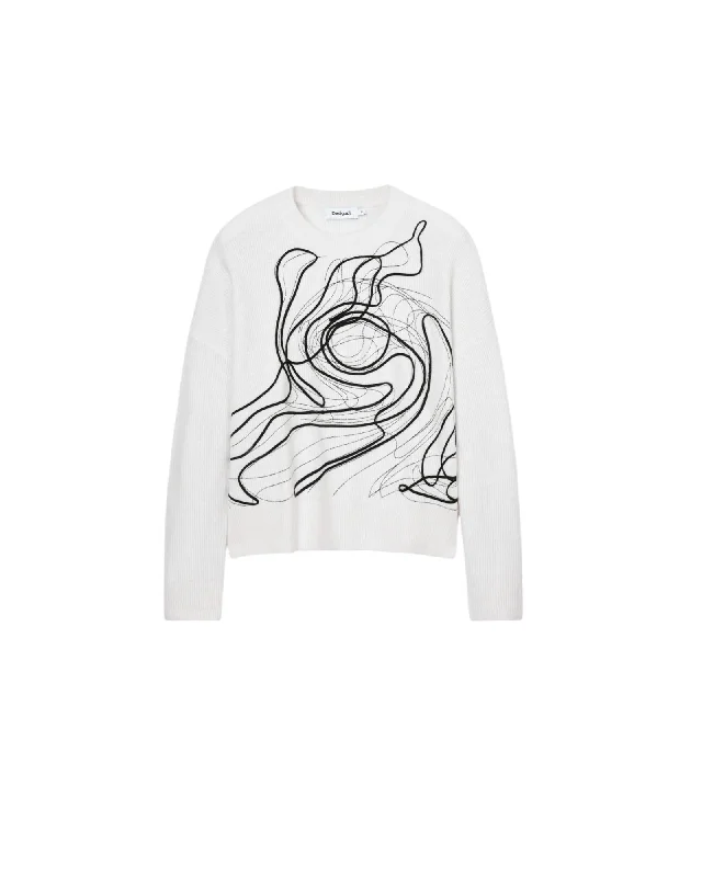 Desigual  Women's White Knitted Jumper with Embroidery Comfortable sweaters for all seasons