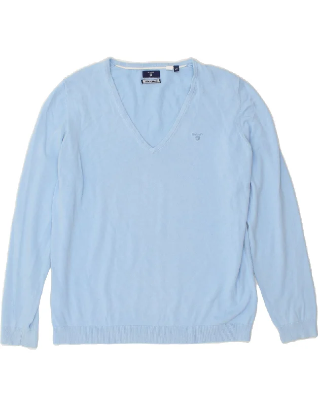 GANT Womens V-Neck Jumper Sweater UK 20 2XL Blue Cotton Best sweaters for formal occasions