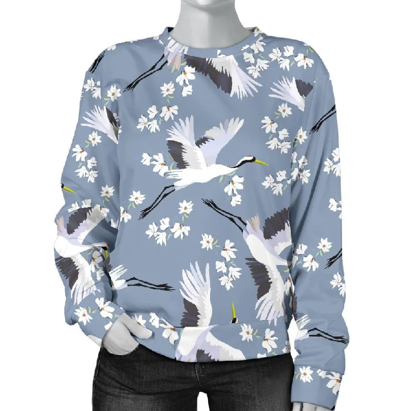 Heron Floral Pattern Print Women's Sweatshirt Affordable sweaters