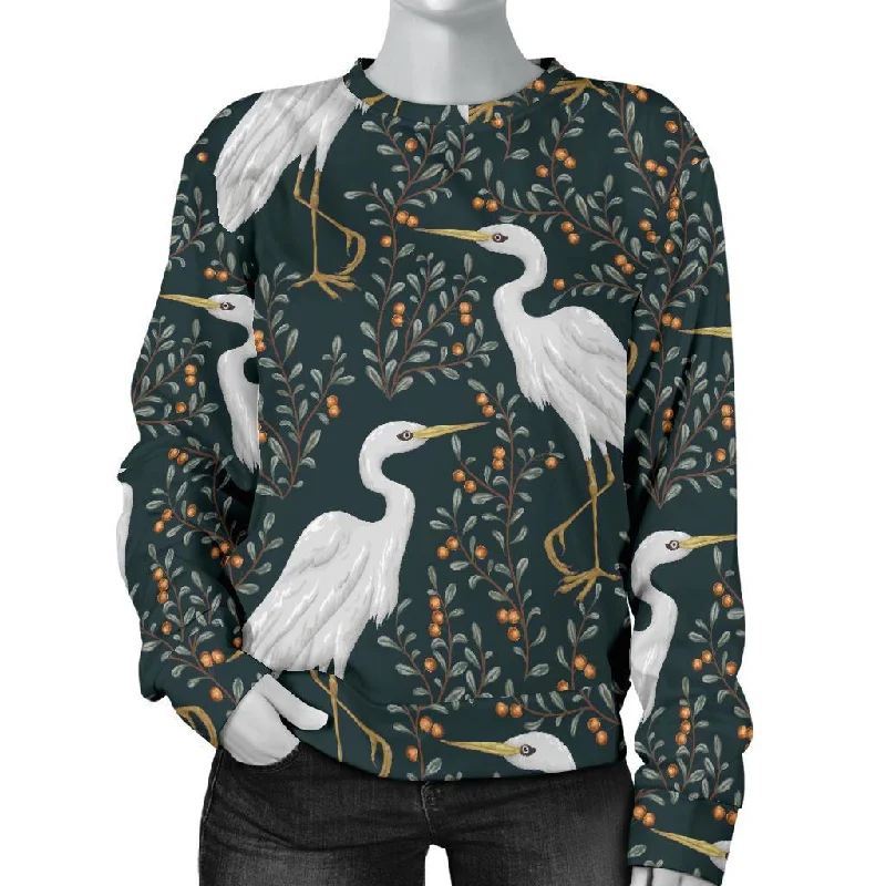 Heron Pattern Print Women's Sweatshirt Breathable sweaters