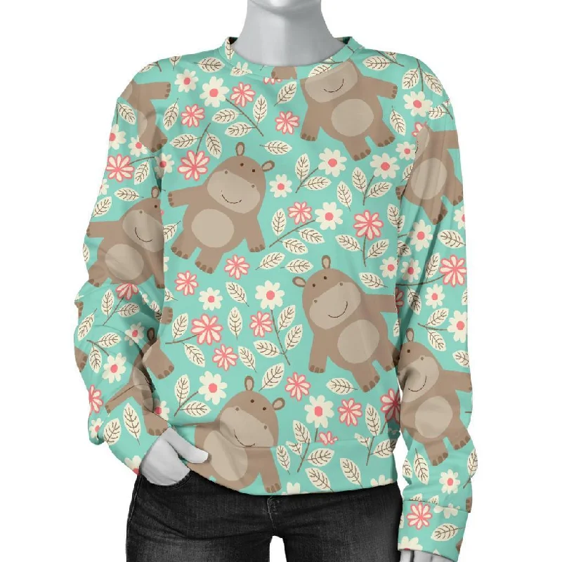 Hippo Floral Pattern Print Women's Sweatshirt Best sweaters for cold weather