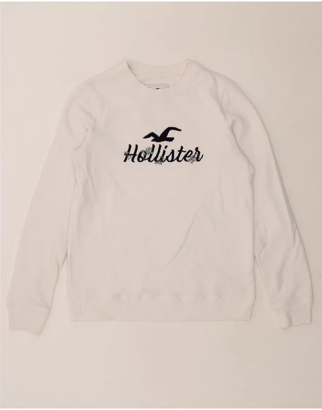 HOLLISTER Womens Graphic Sweatshirt Jumper UK 10 Small White Cotton Women's fashion sweaters sale