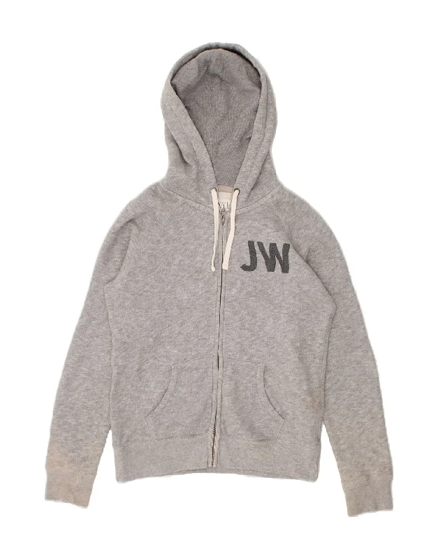 JACK WILLS Womens Graphic Zip Hoodie Sweater UK 12 Medium Grey Cotton Fleece sweaters