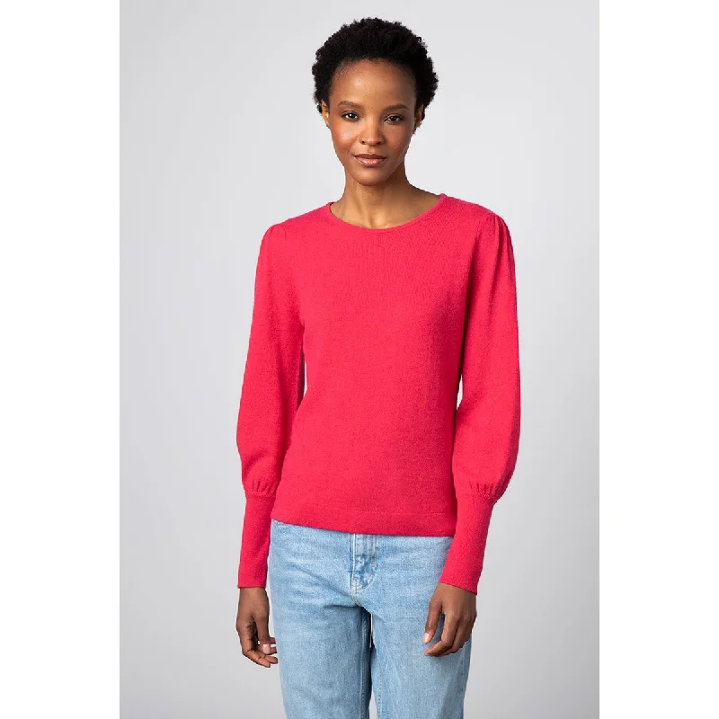 Kinross Cashmere Gathered Sleeve Crew Neck Sweater Travel-friendly sweaters