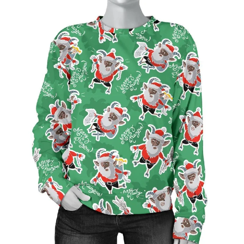 Krampus Print Pattern Women's Sweatshirt V-neck sweaters