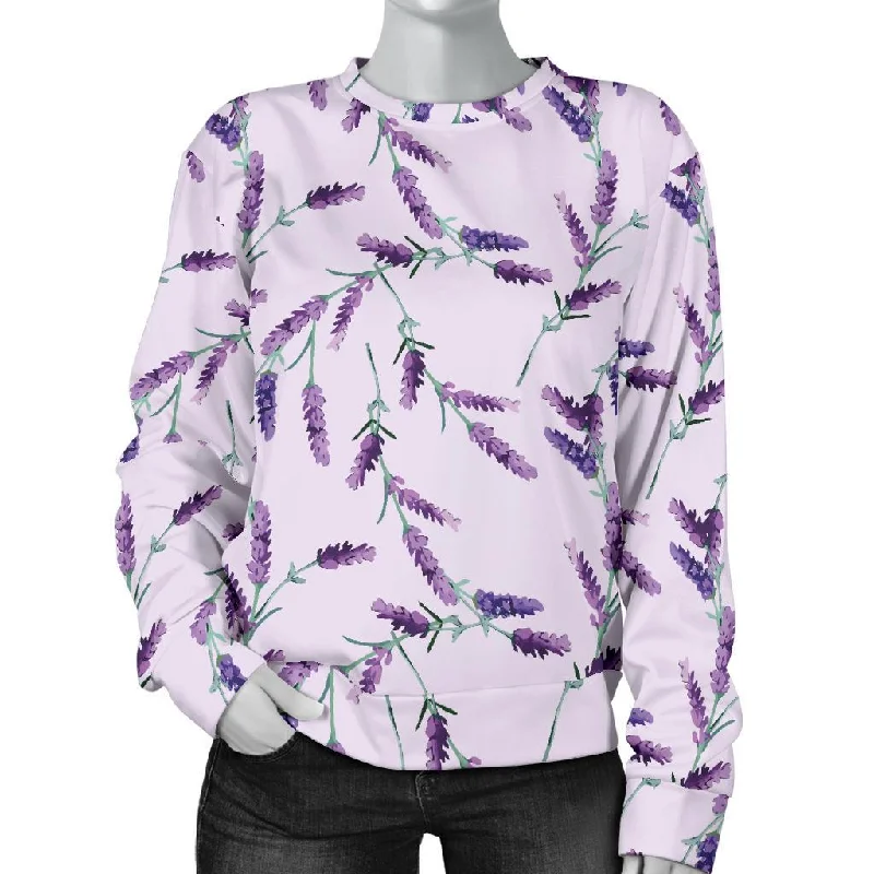 Lavender Floral Pattern Print Women's Sweatshirt Cozy knit sweaters for winter