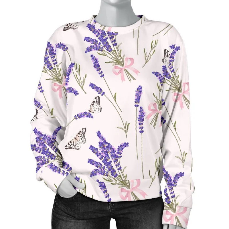 Lavender Floral Print Pattern Women's Sweatshirt Knitted sweaters