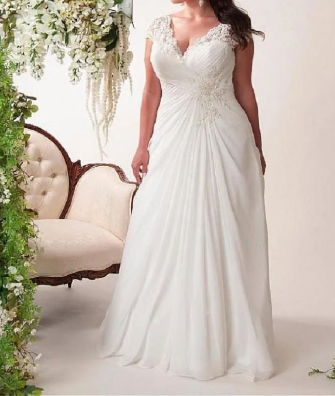 Chiffon Plus Size Beach Bridal Gown at Bling Brides Bouquet online Bridal Store Off-shoulder Bridal Dress