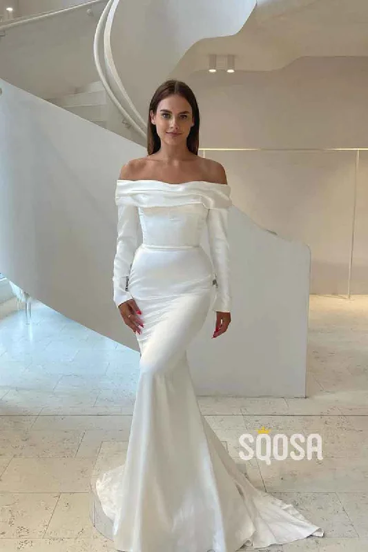 Unique Strapless Long Sleeves Elegan Mermaid Wedding Dress QW2527 Beaded Lace Wedding