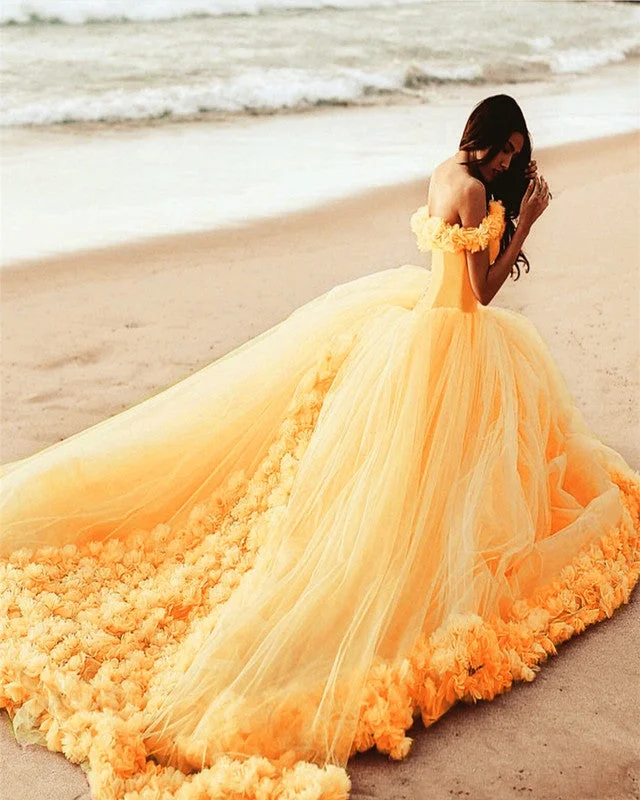 Elegant Flower Tulle Quinceanera Dresses Ball Gowns Off Shoulder Wedding Gown Set