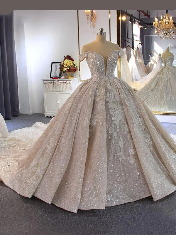 Luxury Beading Off-the-Shoulder With Train Ball Gown Wedding Dresses Mermaid Wedding Gown