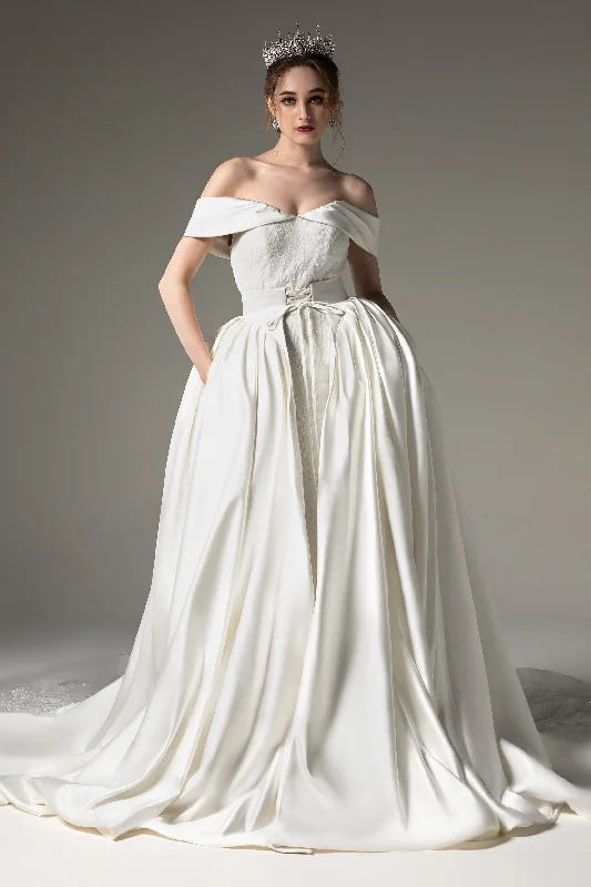 Princess Chapel Train Satin Wedding Dress CW2512 Mermaid Style Gown