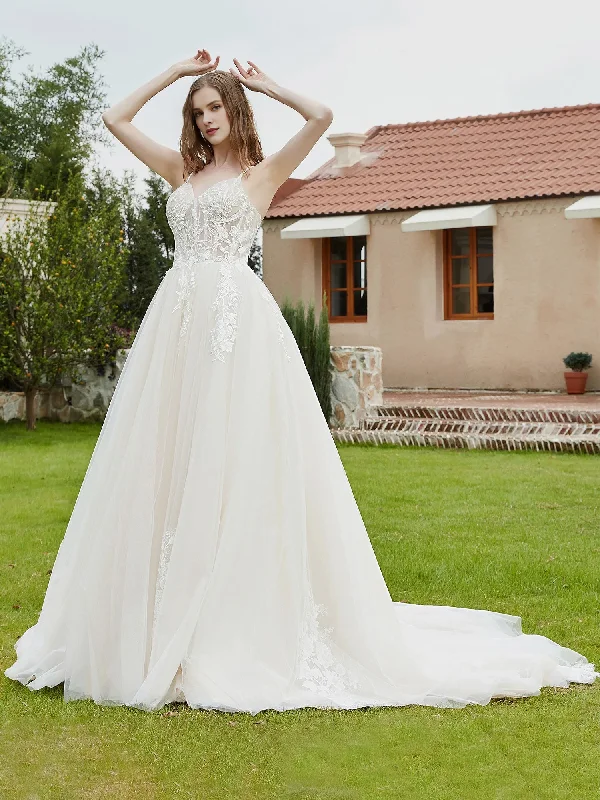 Thin shoulder strap V-neck lace tight corset with appliqu é wedding dress Sexy Wedding Dress