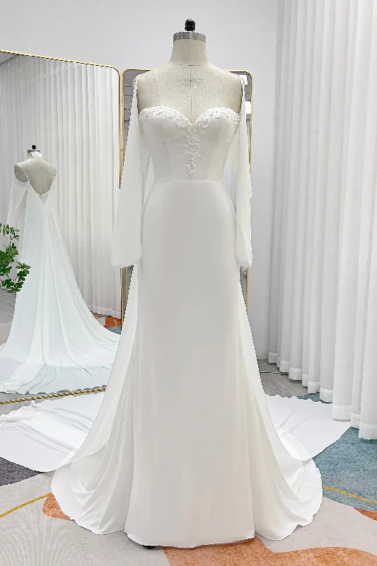 Trumpet-Mermaid Court Train Chiffon Wedding Dress CW3267 Soft Satin Bridal