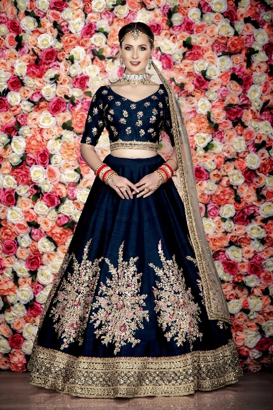 Elegant Navy Bridal Lehenga, Choli and Dupatta Street style unclassified skirts