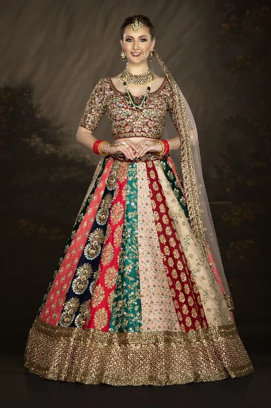 Multi-colored Bridal Lehenga with Intricate Embroidery Work High-low unclassified skirts