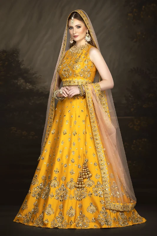 Stylish Raw Silk Yellow bridal Lehenga Low-rise unclassified skirts